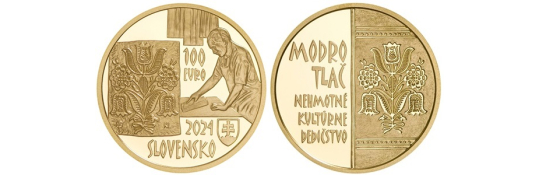 Pozvánka - predaj 100€ minca - Nehmotné kultúrne dedičstvo Slovenska - Modrotlač - 5.12.2024