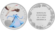 Strieborná medaila s personalizáciou - Vitaj na svete - modrá