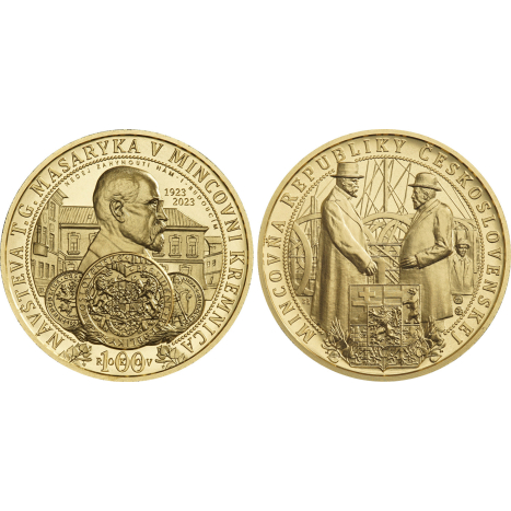 Zlatá medaila - 100.výročie od návštevy predzidenta T.G.Masaryka v Mincovni Kremnica