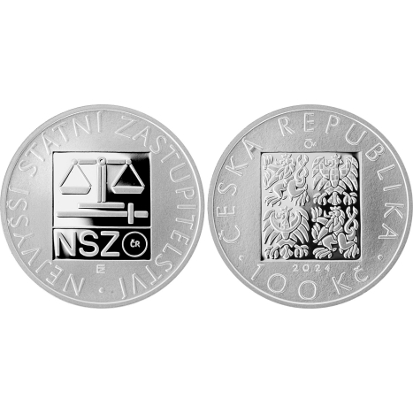 Strieborná minca 100 Kč (2024) proof - Najvyššie Štátne zastupiteľstvo z cyklu Inštitúcie Českej republiky