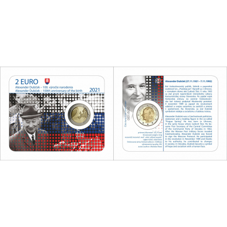 Zberateľská karta 2€ averz reverz - Alexander Dubček - 100.výročie narodenia